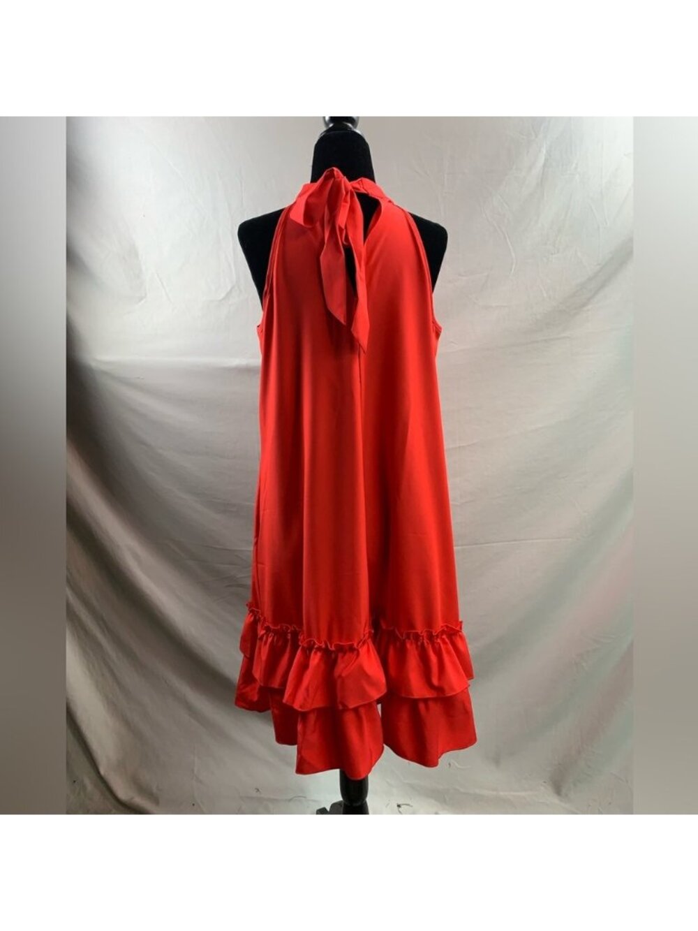 Red Layered Hem Halter Neck Dress - Picture 8 of 9